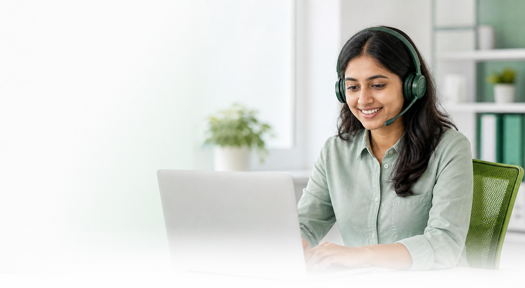 Caller working remotely with headset