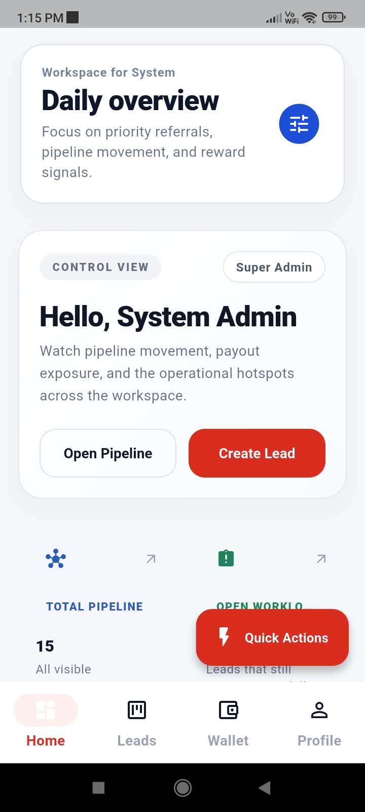 Kallo mobile app overview screen